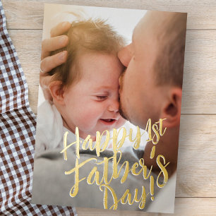 Happy 1st Father's Day Simple Modern Custom Photo Foil Holiday Card