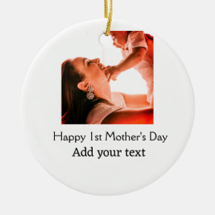 Happy 1st Mother's Day best mum ever add photo nam Ceramic Tree Decoration