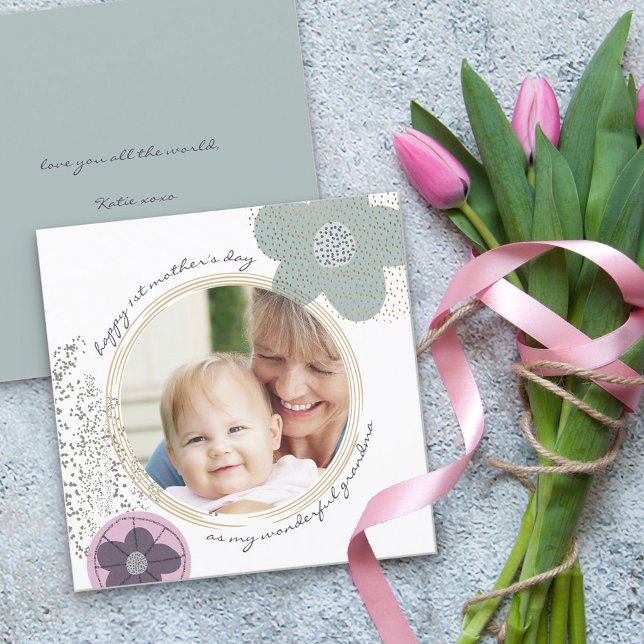 Happy 1st Mothers Day Grandma Modern Flower Photo (Creator Uploaded)