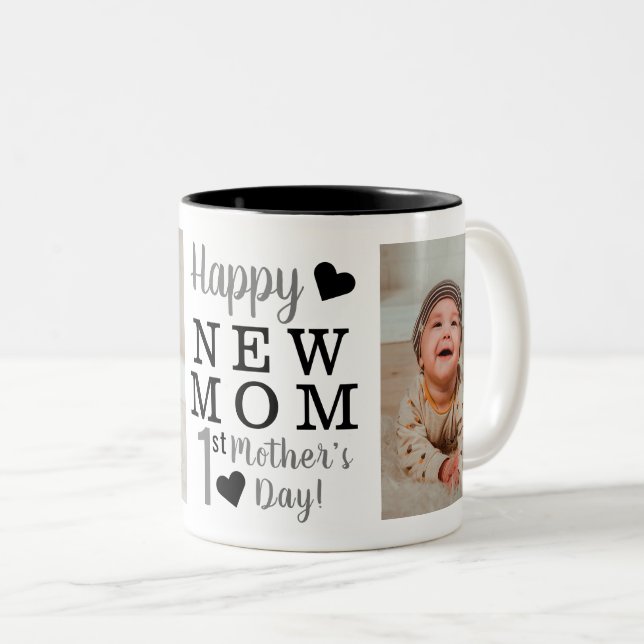 Happy 1st Mother's Day New Mum Photo Two-Tone Coffee Mug (Front Right)