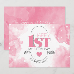 Happy 1st Mother's Day Pink Watercolor  Holiday Card