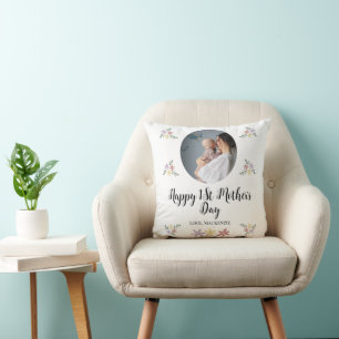 Happy 1St Mother's day simple mum & baby photo Cushion