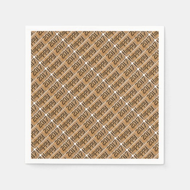 Happy 2017 Engraved  Rustic Brown Typography Napkin (Front)