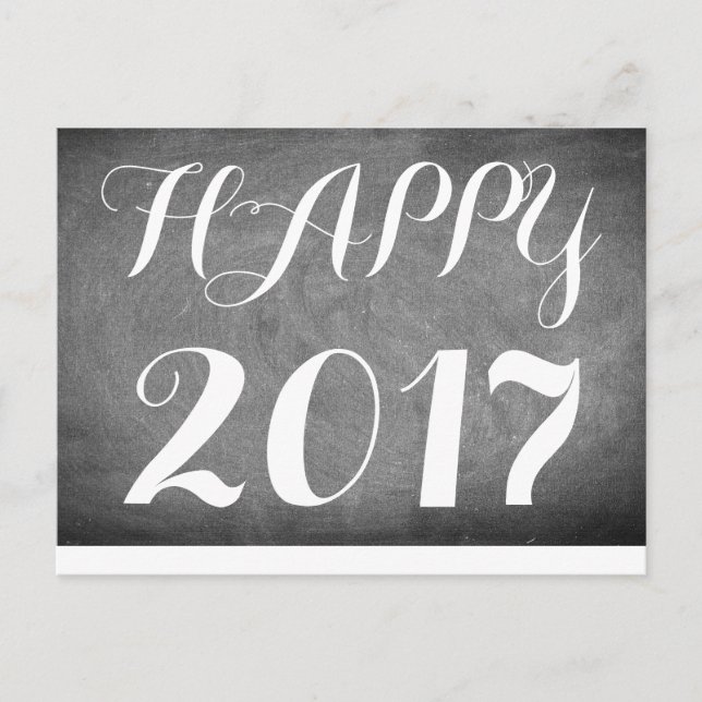 Happy 2017 Handwriting Typography Black White Postcard (Front)