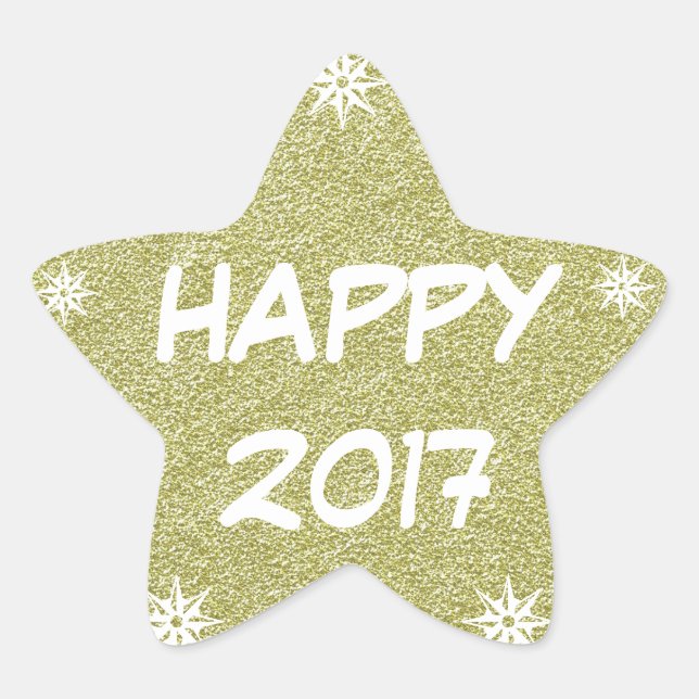 Happy 2017, Happy New Year Gold Glitter Sticker (Front)