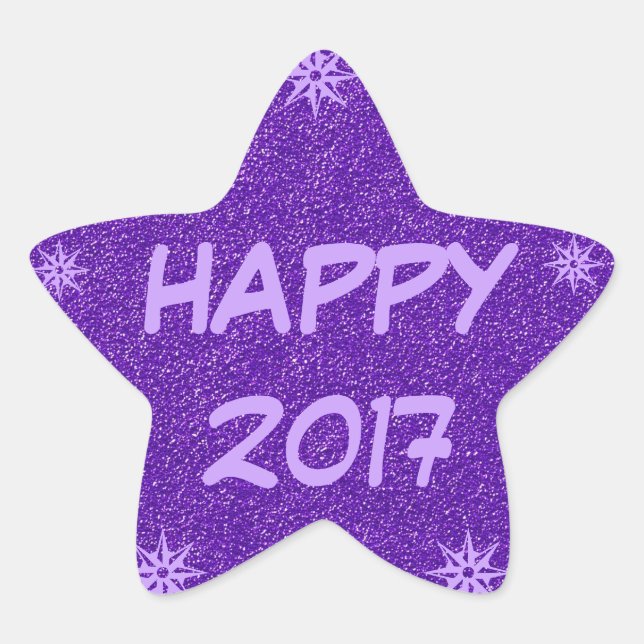 Happy 2017, Happy New Year Purple Glitter Sticker (Front)