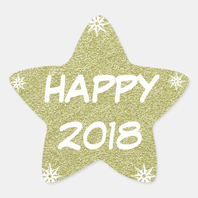Happy 2018, Happy New Year Gold Glitter Sticker (Front)