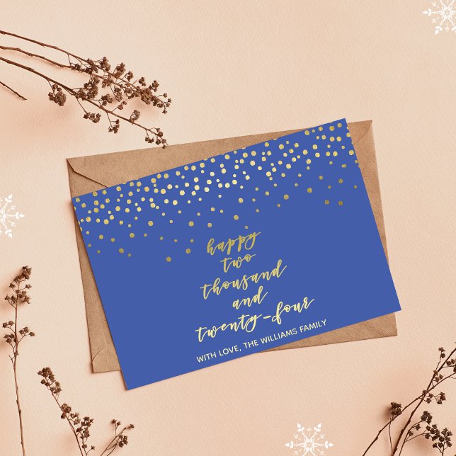 Happy 2024 - Gold Script & Confetti - New Year's   Postcard (Creator Uploaded)
