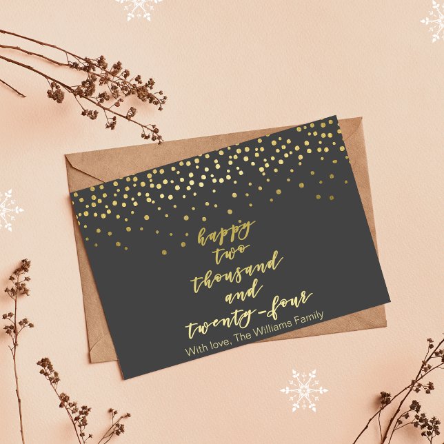 Happy 2024 - Gold Script & Confetti - New Year's Postcard (Creator Uploaded)