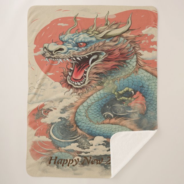 Happy 2024 Year Dragon No4 Sherpa Blanket (Front)