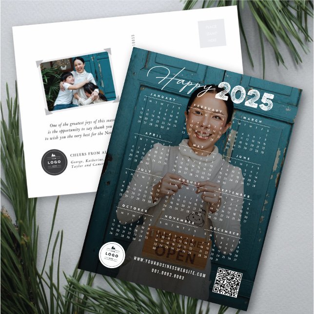 Happy 2025 Modern Script Calendar New Year Photo Holiday Postcard (Happy 2025 Modern Script Calendar New Year Photo Holiday Postcard @ fat_fa_tin)
