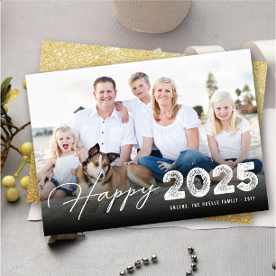 Happy 2025 Typography Minimalist New Year Photo Holiday Card
