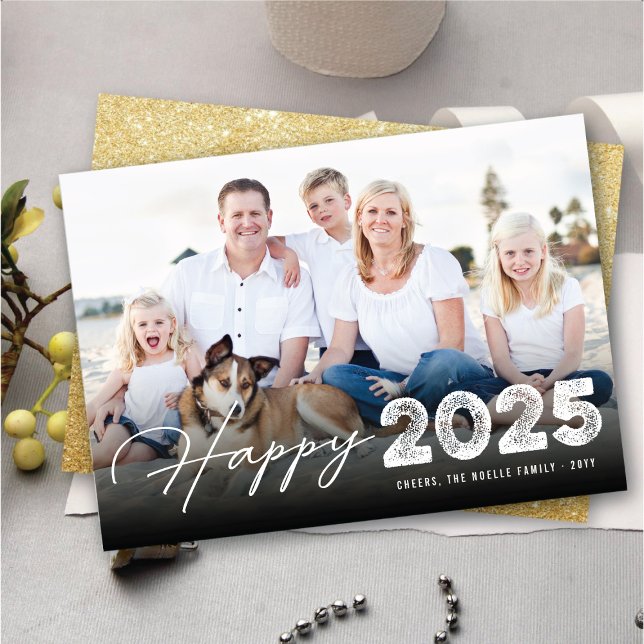 Happy 2025 Typography Minimalist New Year Photo Holiday Card (Happy 2025 Typography Minimalist New Year Photo Holiday Card @ fat_fa_tin)
