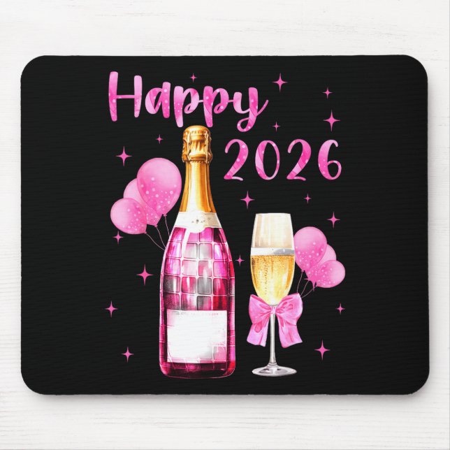 Happy 2026 Cheers To A New Year 2026 Champagne Coq Mouse Mat (Front)