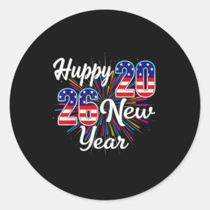 Happy 2026 New Year Patriotic Fireworks Design Par Classic Round Sticker