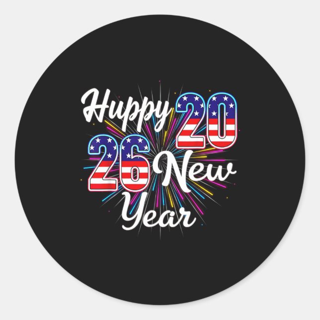 Happy 2026 New Year Patriotic Fireworks Design Par Classic Round Sticker (Front)