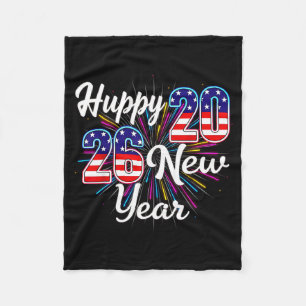 Happy 2026 New Year Patriotic Fireworks Design Par Fleece Blanket