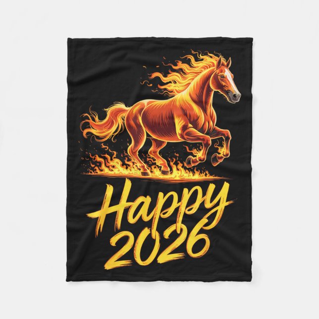 Happy 2026 Year Of The Horse Chinese Zodiac New Ye Fleece Blanket (Front)