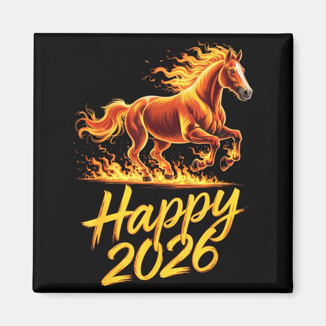 Happy 2026 Year Of The Horse Chinese Zodiac New Ye Magnet (Front)
