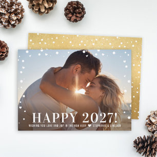 Happy 2027 Textured Gold Confetti Photo Holiday Card