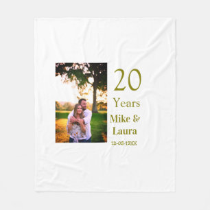 Happy 20th anniversary add couple name date golden fleece blanket