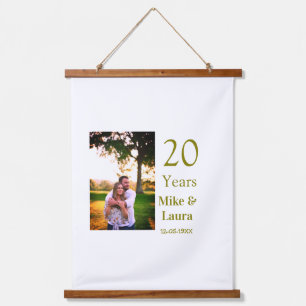 Happy 20th anniversary add couple name date golden hanging tapestry