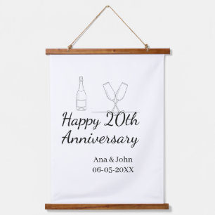 Happy 20th anniversary champagne bottle glass name hanging tapestry