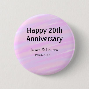 Happy 20th anniversary pink purple pastel name bol 6 cm round badge