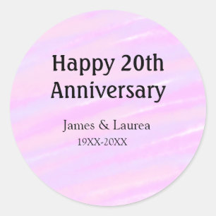 Happy 20th anniversary pink purple pastel name bol classic round sticker
