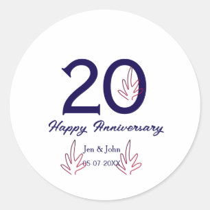 Happy 20th anniversary purple bold letter name lea classic round sticker