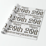 Happy 20th Anniversary Wrapping Paper<br><div class="desc">This wrapping paper feature the words "Happy 20th Anniversary" in a unique print font with gold letters black outline. All wrapping papers are offered in four types of premium paper and five different sizes. Has a softer surface and dull finish with full colour edge to edge printing on 60lb, text...</div>