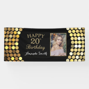 Happy 20th Birthday Banner. Gold Glitter Photo Banner