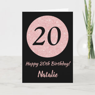 Happy 20th Birthday Black and Rose Pink Gold Card
