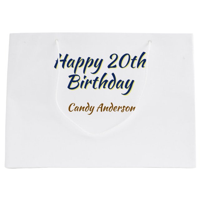 happy 20th birthday blue yellow simple minimal dat large gift bag (Front)