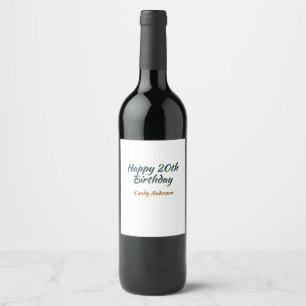 happy 20th birthday blue yellow simple minimal dat wine label