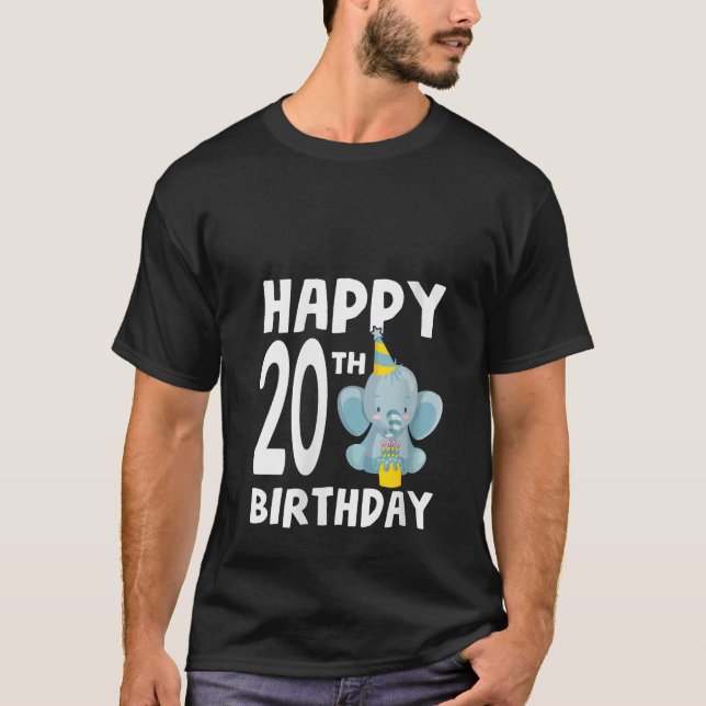 Happy 20th Birthday Boy Baby Elephant 20 Year Old  T-Shirt (Front)