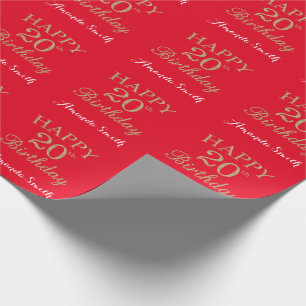 Happy 20th Birthday Gold Glitter and Red Wrapping Paper