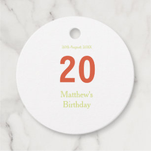 happy 20th birthday green orange bold retro boho favour tags
