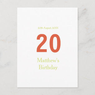 happy 20th birthday green orange bold retro boho postcard