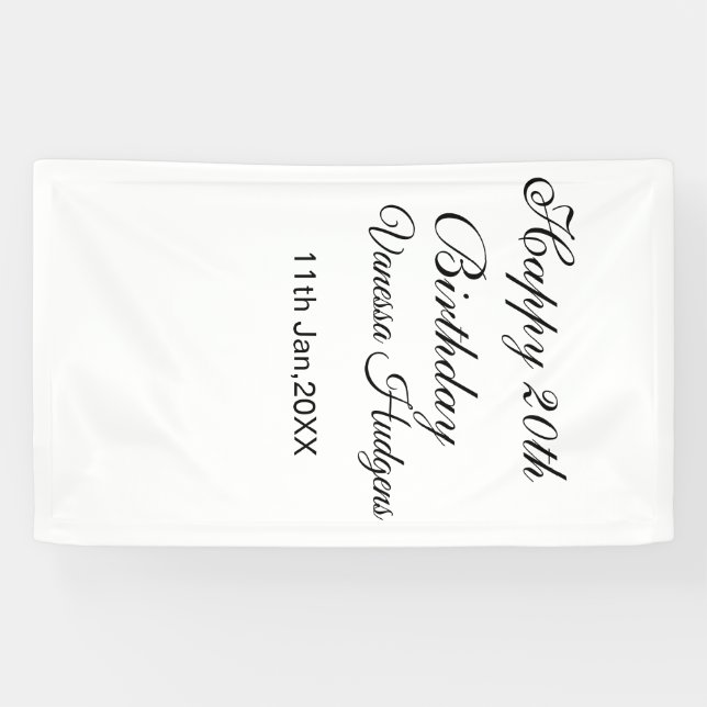 Happy 20th birthday name date simple minimal  banner (Horizontal)