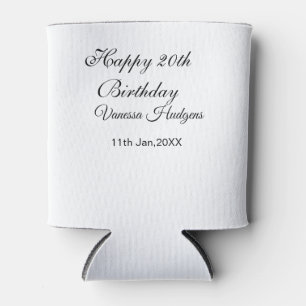 Happy 20th birthday name date simple minimal can cooler
