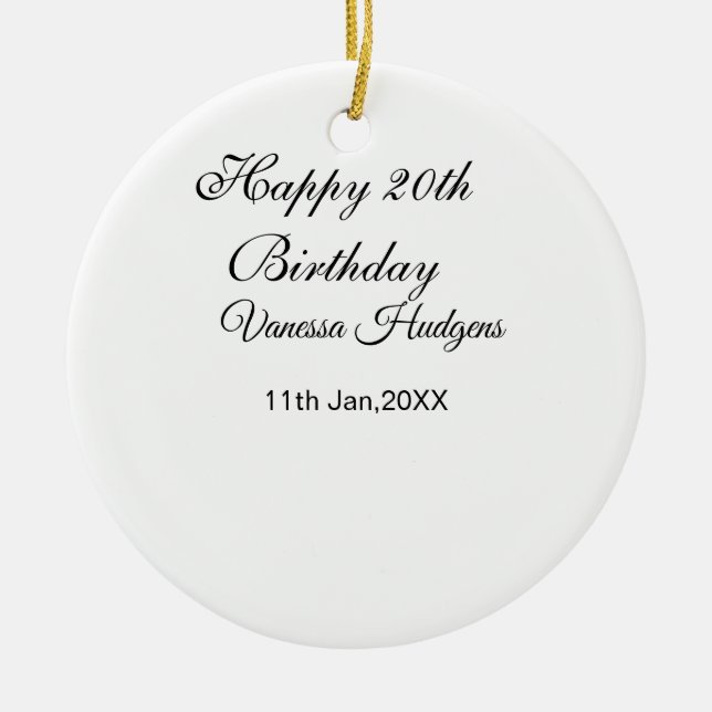 Happy 20th birthday name date simple minimal  ceramic tree decoration (Front)