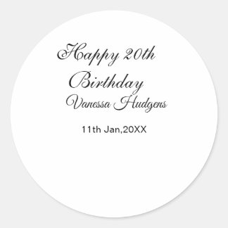 Happy 20th birthday name date simple minimal  classic round sticker
