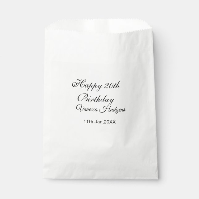 Happy 20th birthday name date simple minimal  favour bags (Front)
