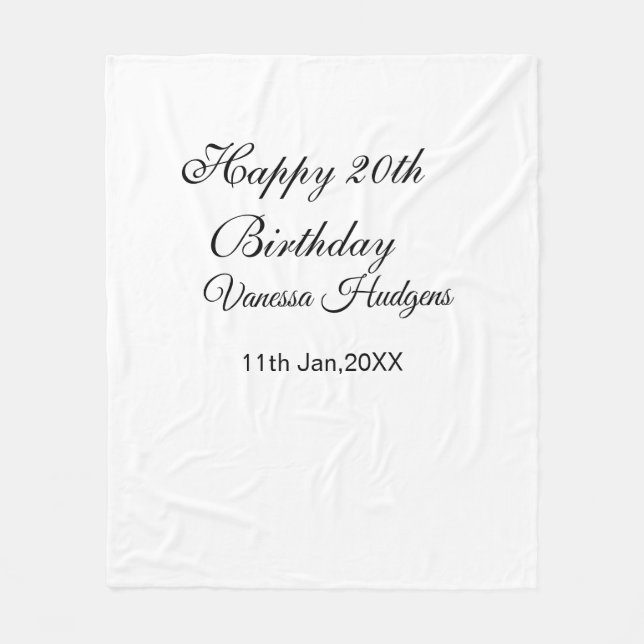 Happy 20th birthday name date simple minimal  fleece blanket (Front)