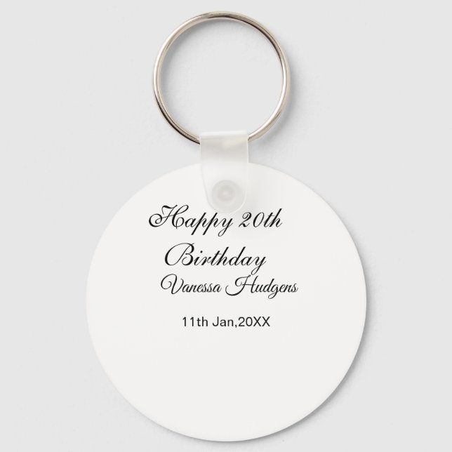 Happy 20th birthday name date simple minimal  key ring (Front)