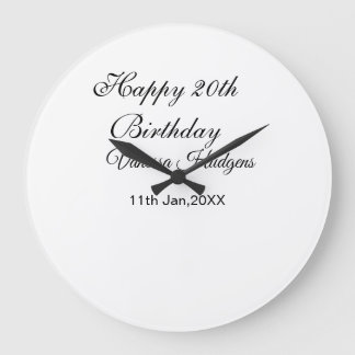 Happy 20th birthday name date simple minimal  large clock