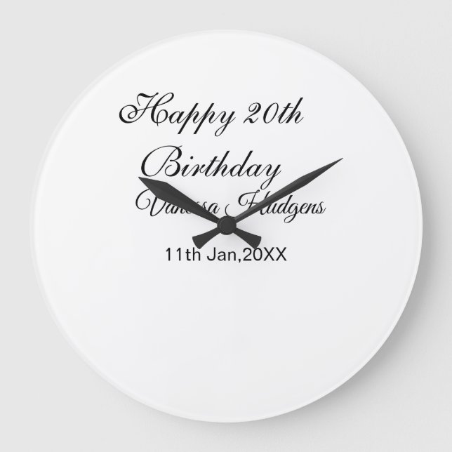 Happy 20th birthday name date simple minimal  large clock (Front)