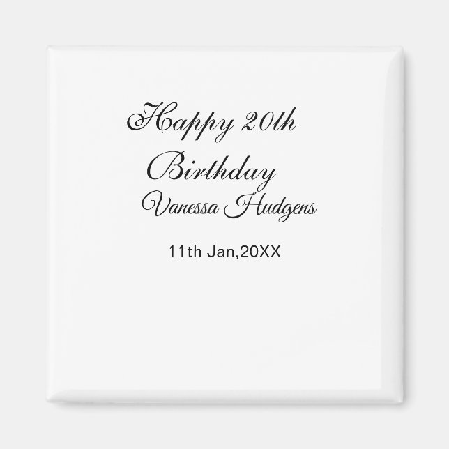 Happy 20th birthday name date simple minimal  magnet (Front)