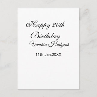 Happy 20th birthday name date simple minimal  postcard